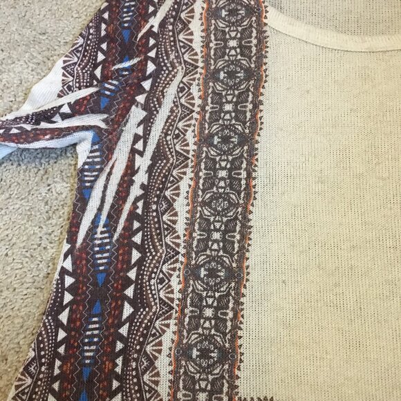 Point Zero Boho Knit Linen Blend A-Line Tribal Printed Top - Picture 7 of 16